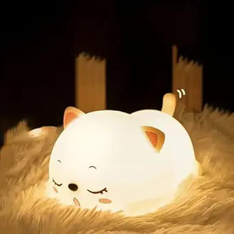 GITGRNTH Rechargeable Silicone Cat Night Light for Kids | Kawaii Cat Lamp Tap and Touch Color-Changing LED Lamp |Adorable Room Decor & Gift for Toddlers, Teens (Cat Light Lamp, Regular), White