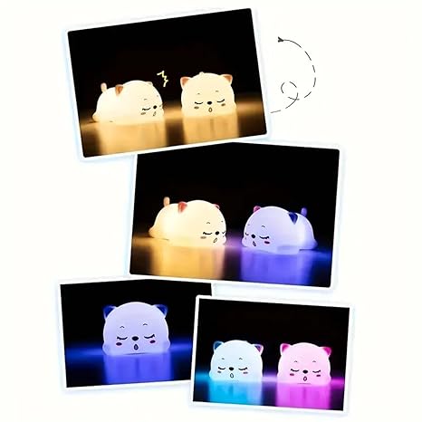 GITGRNTH Rechargeable Silicone Cat Night Light for Kids | Kawaii Cat Lamp Tap and Touch Color-Changing LED Lamp |Adorable Room Decor & Gift for Toddlers, Teens (Cat Light Lamp, Regular), White