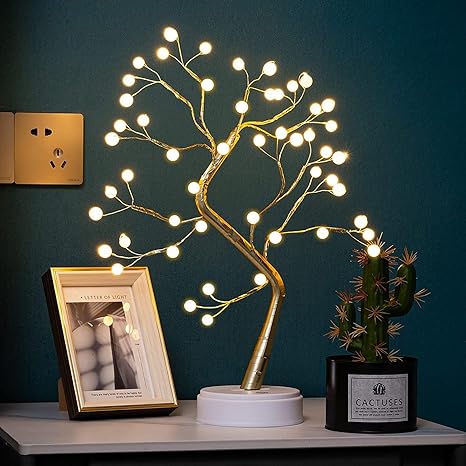Gesto Plastic Bonsai Trees Lamp, Diy Artificial Tree Lamp With 36 Pearls Led,Touch Switch,Fairy Light Spirit Powered By Usb Or Battery For Christmas Desktop Indoor Decoration Night Light.