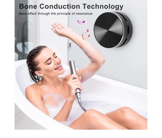 BT Bone Conduction Speaker, Portable Wireless Speaker with Stereo Bass Sound, Built in Microphone, FM Radio, Suction Cup, for Bathroom Outdoor Travel (Black)